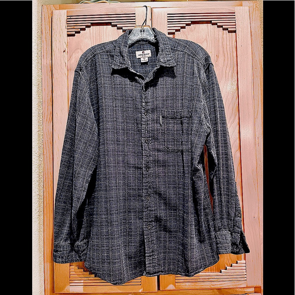 WOOLRICH Men’s Long Sleeve Cotton Shirt   L   Blue Small Plaid